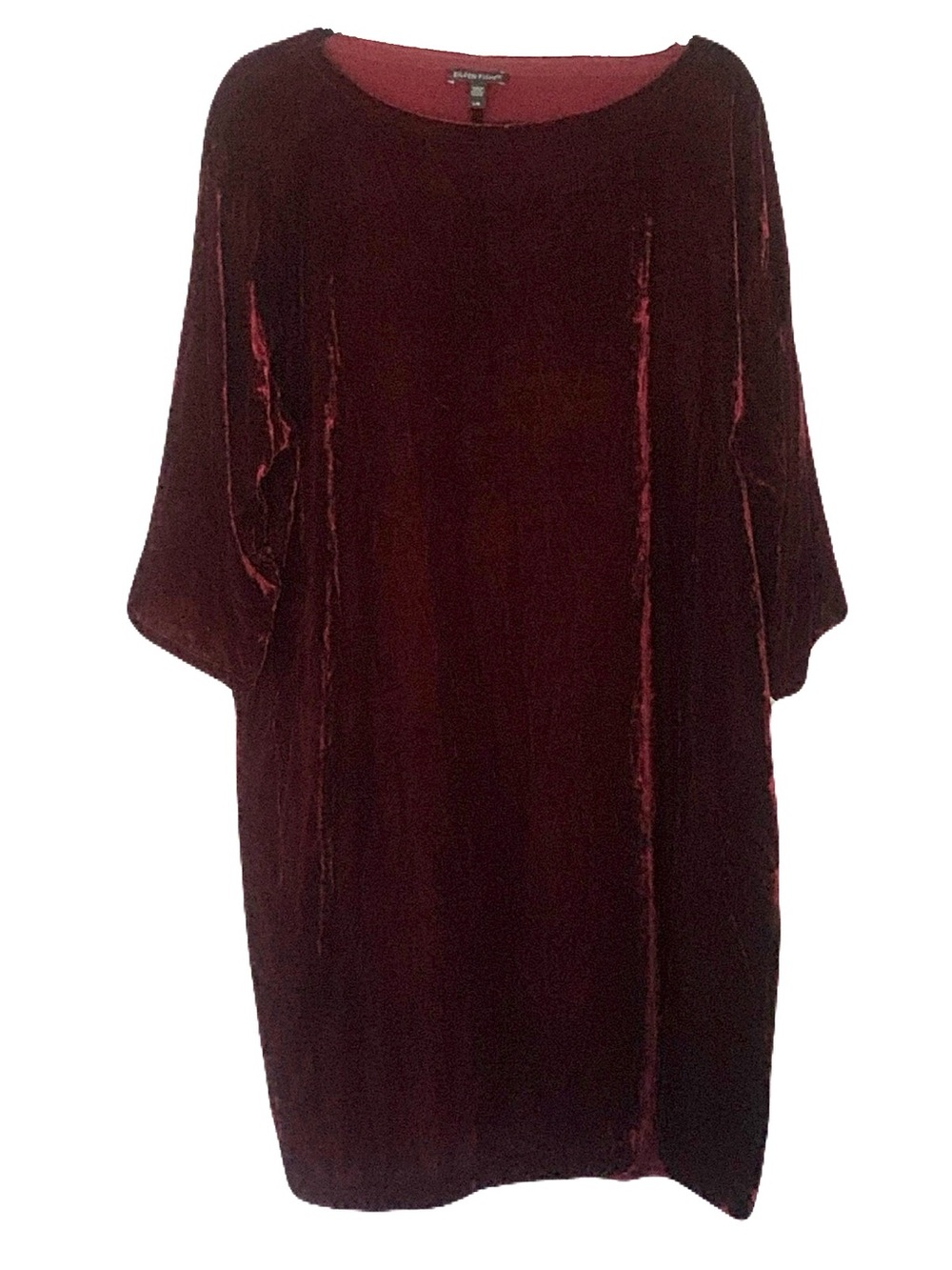 Eileen Fisher Burgundy Wine Women’s Large Velvet Silk Blend Relaxed Shirt Dress